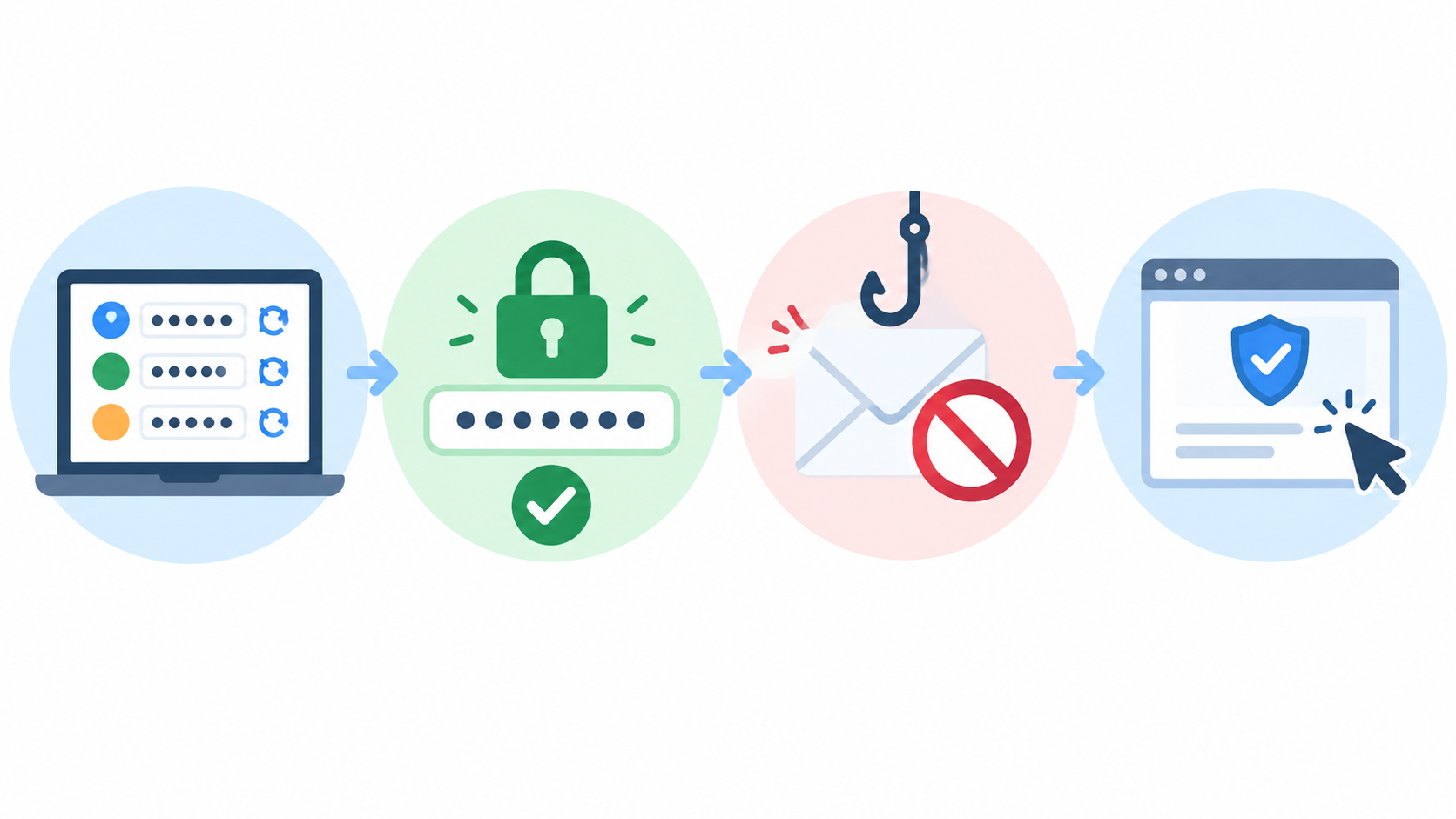 使い回しパスワードの変更とフィッシングメールへの注意など、利用者が取る対策を示す図解
