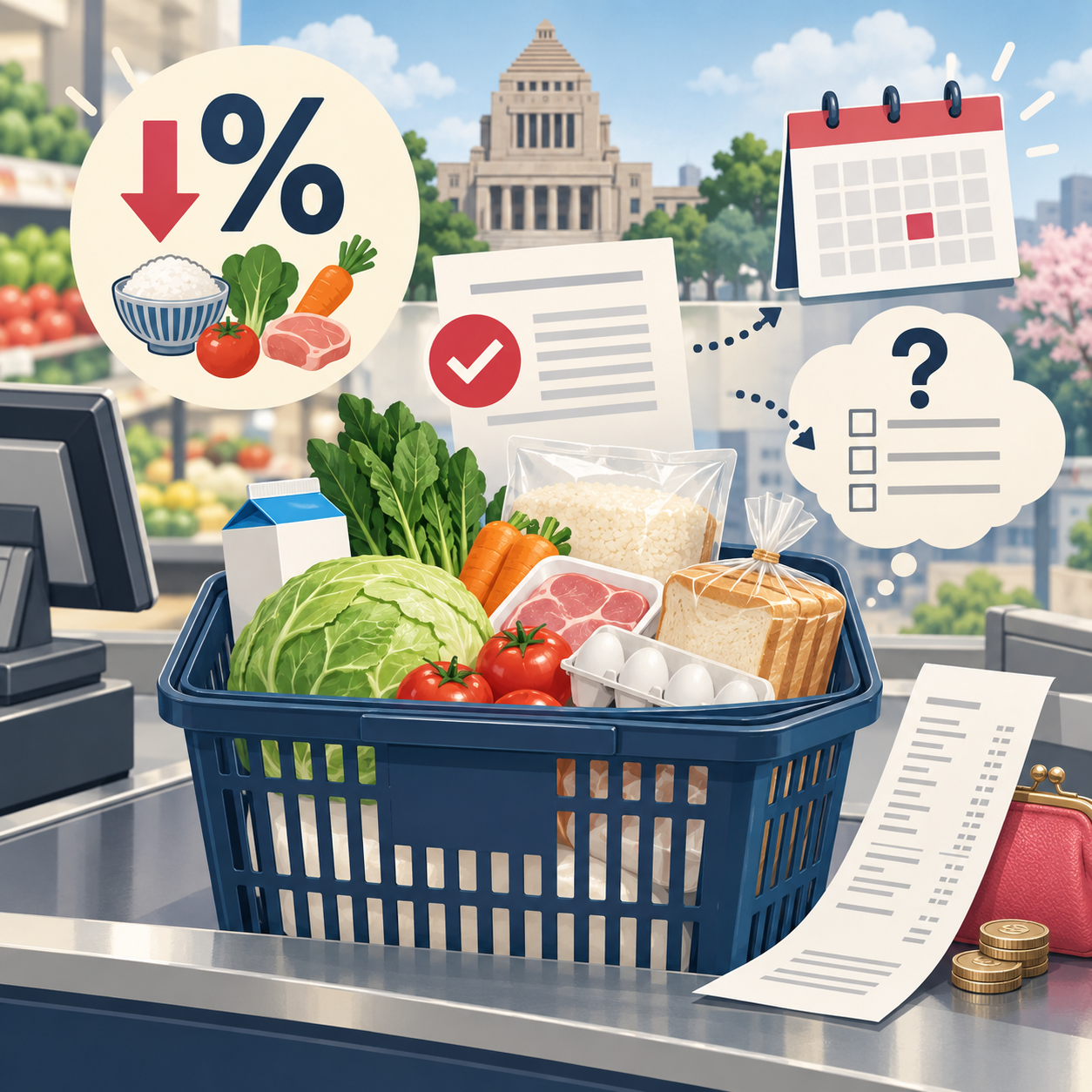食料品の消費税1%減税はいつからか 価格に反映される範囲と財源・地方税の未確定点を整理【2026年10月】