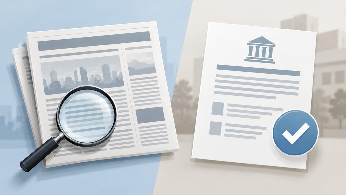 新聞報道と生命保険会社の公式発表を照らし合わせるイメージ